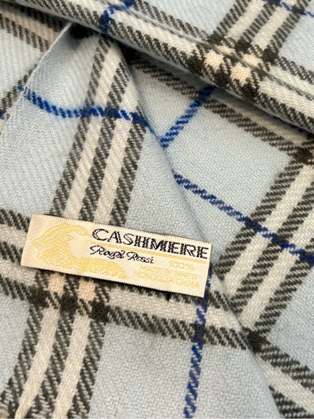 100% Cashmere, Light Blue Plaid Scarf
